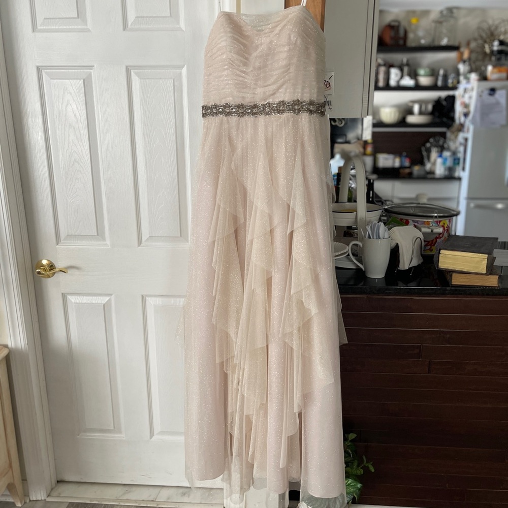 Adrianna Papell Hailey Strapless Cream Dress with Silver Accents Prom